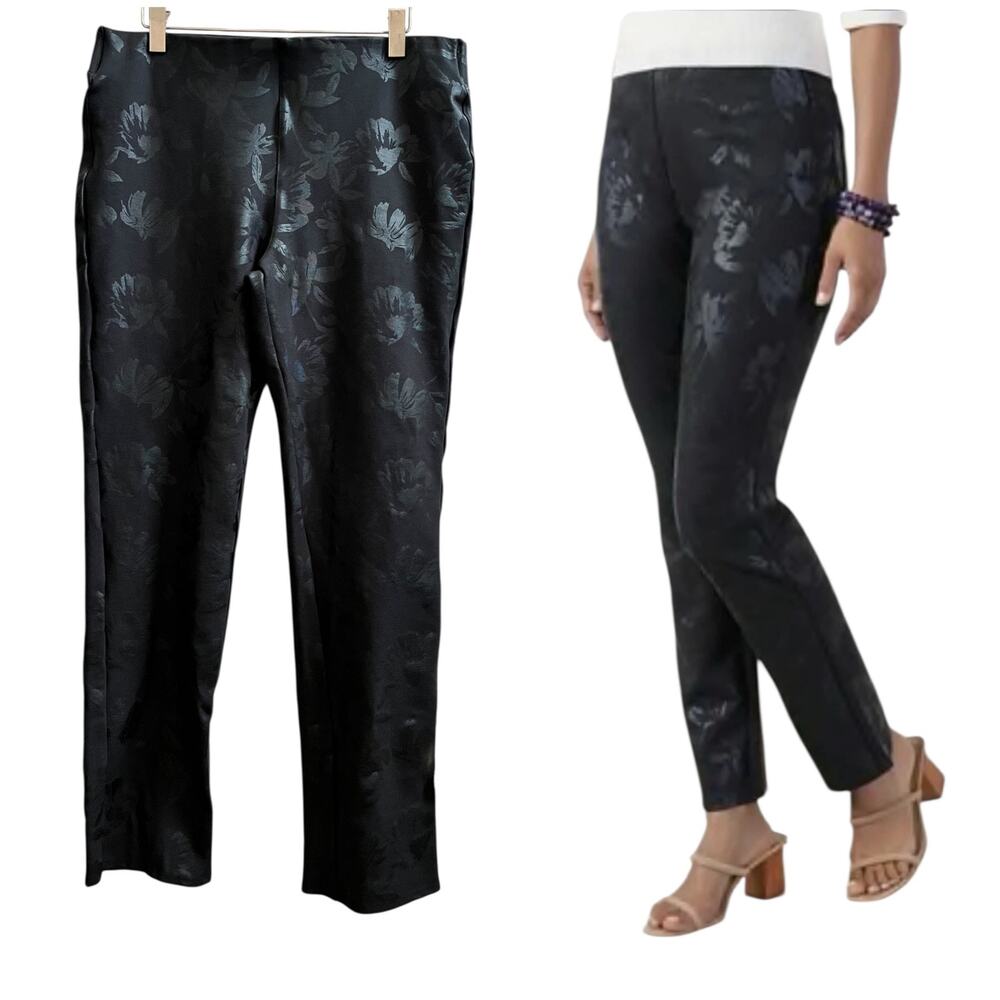 Soft Surroundings Black Ponte Twilight Floral Legging Pant Size Tall Large